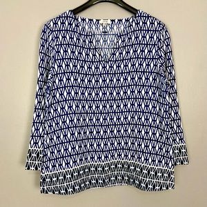 Tyler Boe Blue and White Geometric Blouse